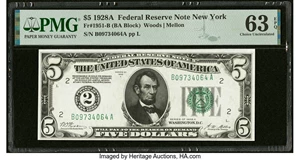 image for: Fr. 1951-B $5 1928A Federal Reserve Note. PMG Choice Uncirculated 63 EPQ....