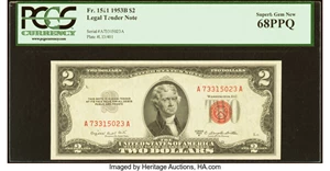 image for: Fr. 1511 $2 1953B Legal Tender Note. PCGS Superb Gem New 68PPQ....