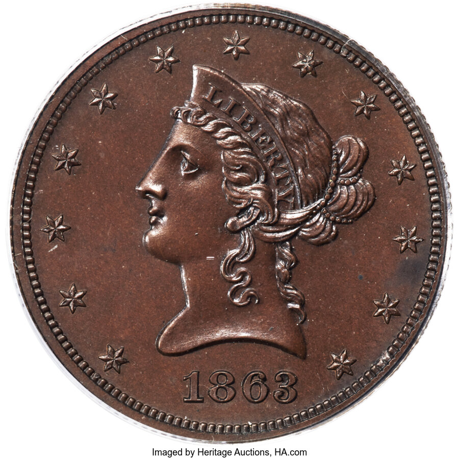 image for: 1863 $10 Ten Dollar, Judd-350, Pollock-422, Low R.6, PR64 Brown PCGS. CAC....