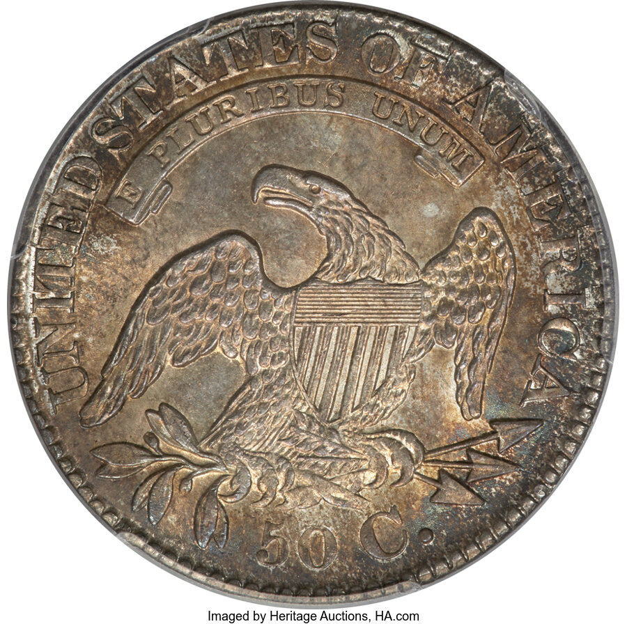 image for: 1828 50C Square Base 2, Small 8s, Large Letters, O-110, R.2, MS65 PCGS....