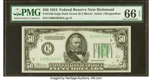 image for: Fr. 2102-E $50 1934 Federal Reserve Note. PMG Gem Uncirculated 66 EPQ....