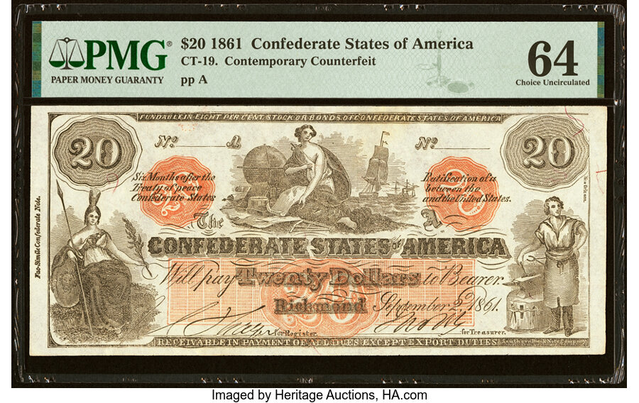image for: CT19/137A Contemporary Counterfeit $20 1861 PMG Choice Uncirculated 64....