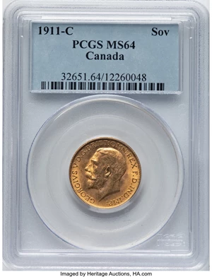 image for: Canada: George V gold Sovereign 1911-C MS64 PCGS,...