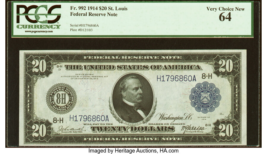image for: Fr. 992 $20 1914 Federal Reserve Note PCGS Very Choice New 64....