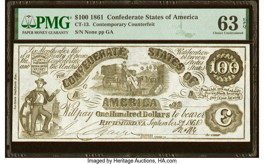 image for: CT13/56B Contemporary Counterfeit $100 1861 PMG Choice Uncirculated 63 EPQ....