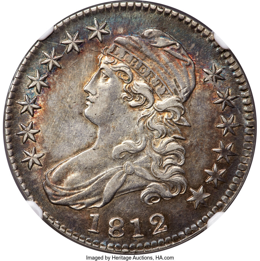 image for: 1812 50C Large 8, O-105a, R.1, XF45 NGC. NGC Census: (10/20).  Mintage 1,628,059....