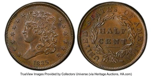 image for: 1835 1/2 C C-1, B-1, R.1, MS63 Brown PCGS. Mintage 398,000....