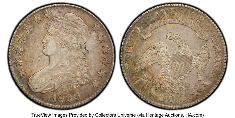 image for: 1829 50C Small Letters, O-105, R.1, XF45 PCGS.  Mintage 3,712,156....