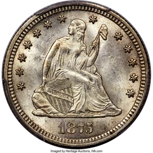 image for: 1875-CC 25C MS63 PCGS. CAC. Briggs 1-A....