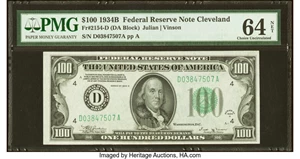 image for: Fr. 2154-D $100 1934B Federal Reserve Note. PMG Choice Uncirculated 64 NET....
