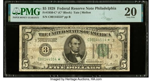 image for: Fr. 1950-C* $5 1928 Federal Reserve Star Note. PMG Very Fine 20....