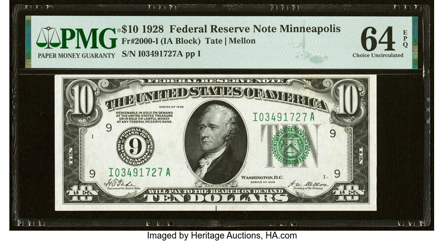 image for: Fr. 2000-I $10 1928 Federal Reserve Note. PMG Choice Uncirculated 64 EPQ....