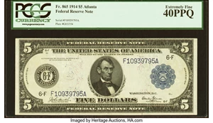 image for: Fr. 865 $5 1914 Federal Reserve Note PCGS Extremely Fine 40PPQ....