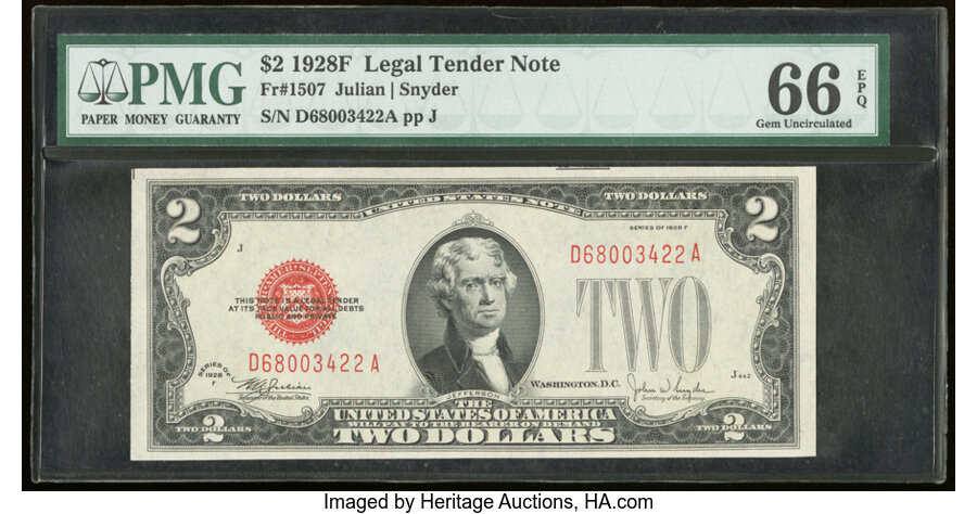 image for: Fr. 1507 $2 1928F Legal Tender Note. PMG Gem Uncirculated 66 EPQ....