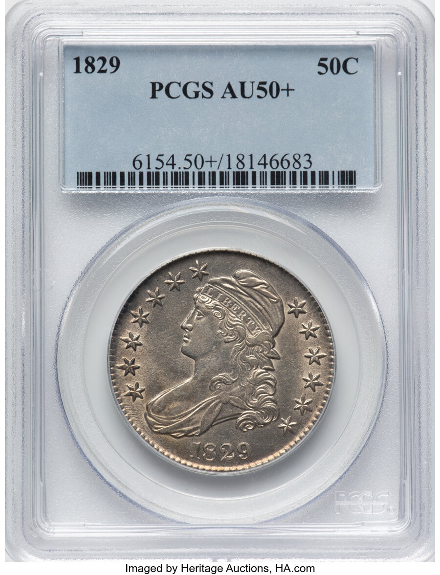 image for: 1829 50C Small Letters, O-108, Low R.4, AU50+ PCGS.  Mintage 3,712,156....