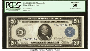 image for: Fr. 996 $20 1914 Federal Reserve Note PCGS About New 50....