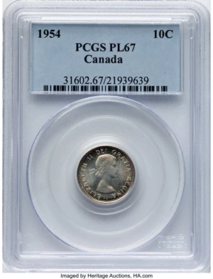 image for: Canada: Elizabeth II Prooflike 10 Cents 1954 PL67 PCGS,...