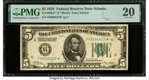 image for: Fr. 1950-F* $5 1928 Federal Reserve Star Note. PMG Very Fine 20....