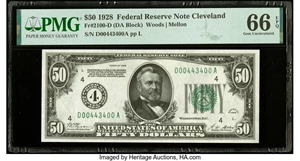 image for: Fr. 2100-D $50 1928 Federal Reserve Note. PMG Gem Uncirculated 66 EPQ....