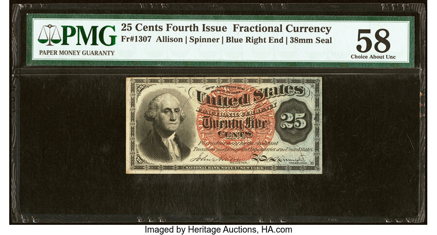 image for: Fr. 1307 25¢ Fourth Issue PMG Choice About Unc 58....