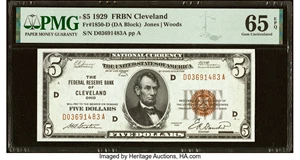 image for: Fr. 1850-D $5 1929 Federal Reserve Bank Note. PMG Gem Uncirculated 65 EPQ....