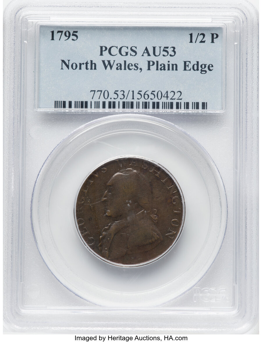 image for: (1795) 1/2 P Washington North Wales Halfpenny, Plain Edge, One Star at Each Side of Harp, AU53 PCGS. Baker-34, W-11150, GW-51...