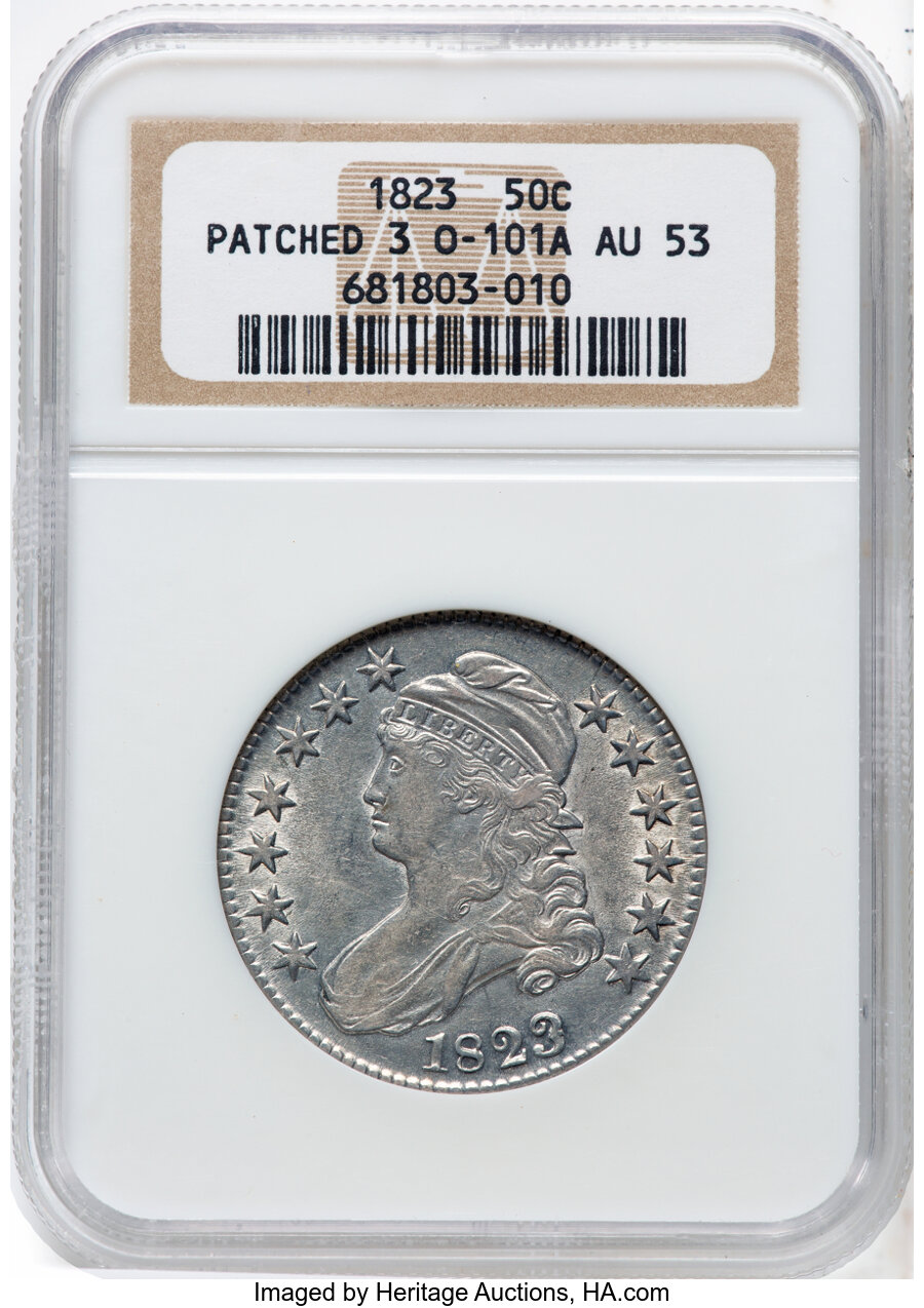 image for: 1823 50C Patched 3, O-101a, R.1, AU53 NGC. NGC Census: (1/11)....