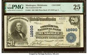 image for: Muskogee, OK - $20 1902 Plain Back Fr. 661 The Commercial National Bank Ch. # 12890 PMG Very Fine 25....