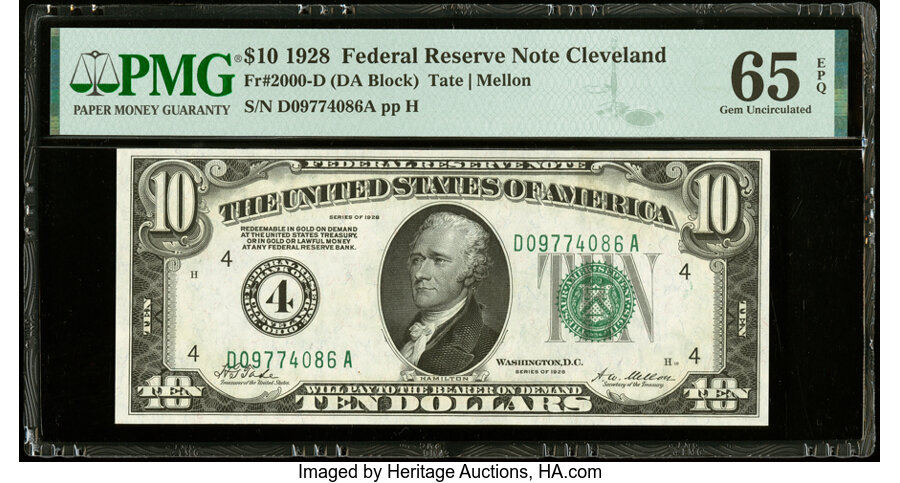 image for: Fr. 2000-D $10 1928 Federal Reserve Note. PMG Gem Uncirculated 65 EPQ....