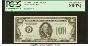 image for: Fr. 2153-G $100 1934A Mule Federal Reserve Note. PCGS Very Choice New 64PPQ....