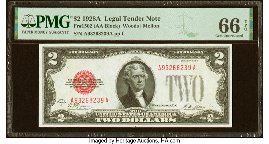 image for: Fr. 1502 $2 1928A Legal Tender Note. PMG Gem Uncirculated 66 EPQ....