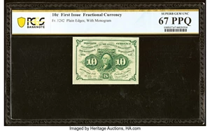 image for: Fr. 1242 10¢ First Issue PCGS Banknote Superb Gem Unc 67 PPQ....