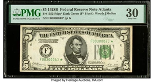 image for: Fr. 1952-F* $5 1928B Federal Reserve Star Note. PMG Very Fine 30....