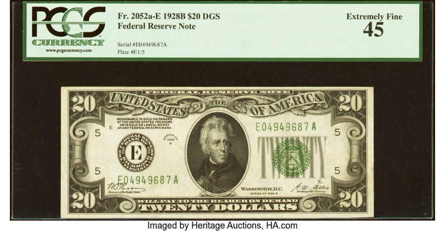 image for: Fr. 2052-E $20 1928B Federal Reserve Note. PCGS Extremely Fine 45....