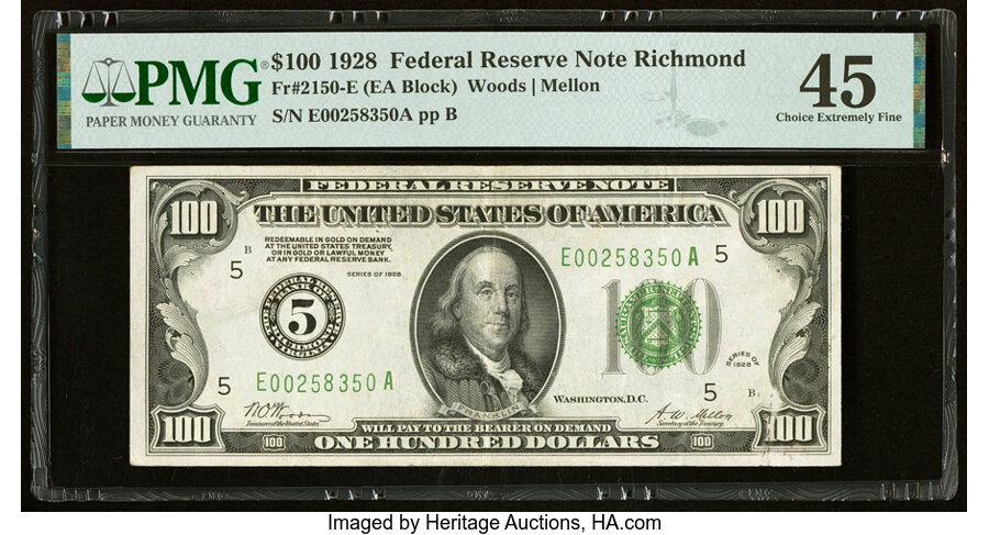 image for: Fr. 2150-E $100 1928 Federal Reserve Note. PMG Choice Extremely Fine 45....