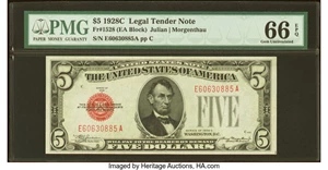 image for: Fr. 1528 $5 1928C Legal Tender Note. PMG Gem Uncirculated 66 EPQ....