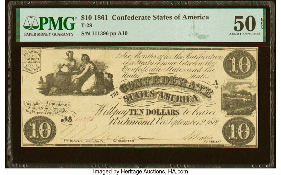 image for: T28 $10 1861 PF-10 Cr. 236B PMG About Uncirculated 50 EPQ....