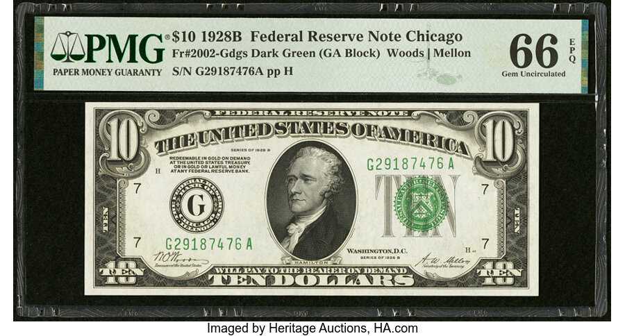 image for: Fr. 2002-G $10 1928B Federal Reserve Note. PMG Gem Uncirculated 66 EPQ....