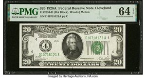 image for: Fr. 2051-D $20 1928A Federal Reserve Note. PMG Choice Uncirculated 64 EPQ....
