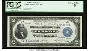 image for: Fr. 761 $2 1918 Federal Reserve Bank Note PCGS Extremely Fine 45....