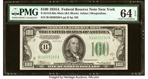 image for: Fr. 2153-B $100 1934A Mule Federal Reserve Note. PMG Choice Uncirculated 64 EPQ....