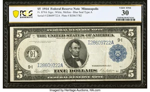 image for: Fr. 879A $5 1914 Federal Reserve Note PCGS Banknote Very Fine 30....