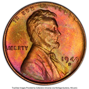 image for: 1949-D 1C MS65 Red and Brown PCGS. PCGS Population: (88/18 and 0/0+). Mintage 153,132,500. ...