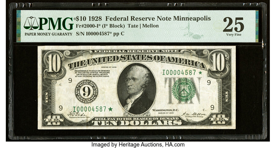 image for: Fr. 2000-I* $10 1928 Federal Reserve Star Note. PMG Very Fine 25....