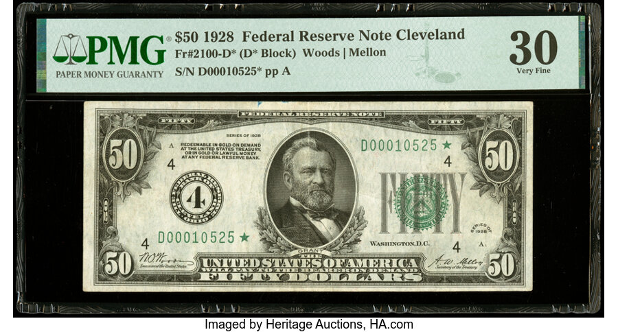 image for: Fr. 2100-D* $50 1928 Federal Reserve Star Note. PMG Very Fine 30....