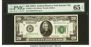 image for: Fr. 2051-J $20 1928A Federal Reserve Note. PMG Gem Uncirculated 65 EPQ....