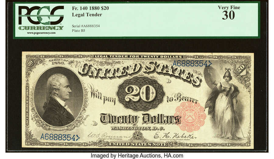 image for: Fr. 140 $20 1880 Legal Tender PCGS Very Fine 30....