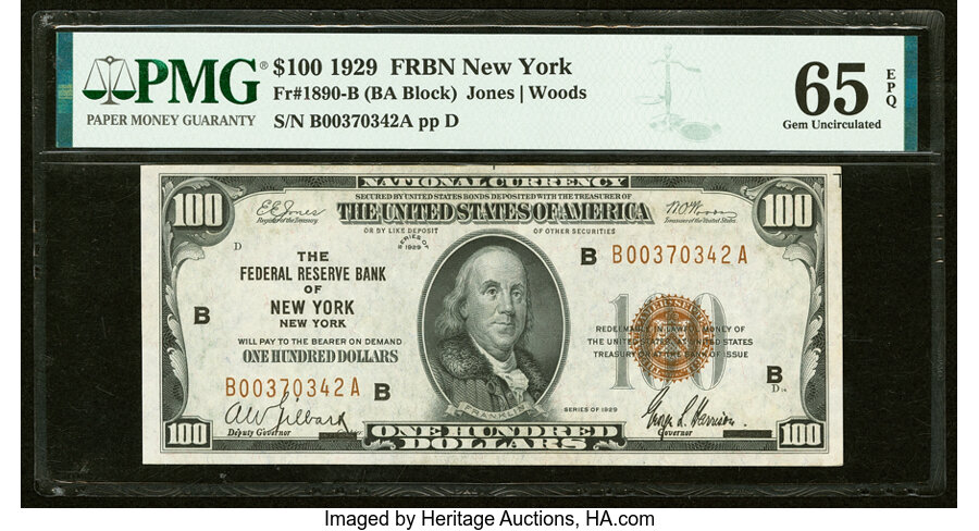 image for: Fr. 1890-B $100 1929 Federal Reserve Bank Note. PMG Gem Uncirculated 65 EPQ....