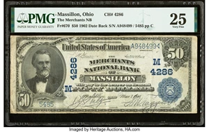 image for: Massillon, OH - $50 1902 Date Back Fr. 670 The Merchants National Bank Ch. # (M)4286 PMG Very Fine 25....