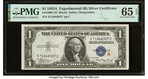 image for: Fr. 1609 $1 1935A R Silver Certificate. PMG Gem Uncirculated 65 EPQ....